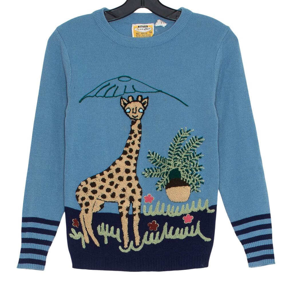 Vintage Woolco Stroller Sweater Cottage Retro 80s 90s Novelty Safari Blue Medium